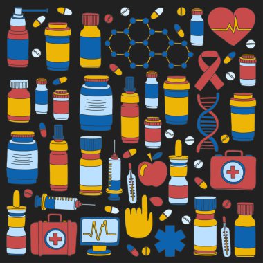 Eczacılık ve tıp vektör resimler doodle