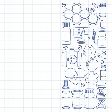 Eczacılık ve tıp vektör resimler doodle