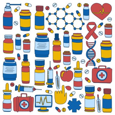 Eczacılık ve tıp vektör resimler doodle