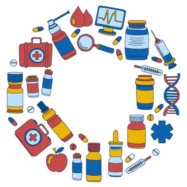 Eczacılık ve tıp vektör resimler doodle