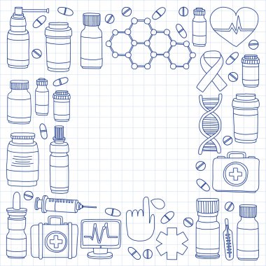 Eczacılık ve tıp vektör resimler doodle