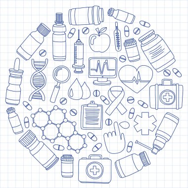 Eczacılık ve tıp vektör resimler doodle