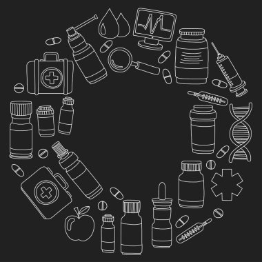 Eczacılık ve tıp vektör resimler doodle