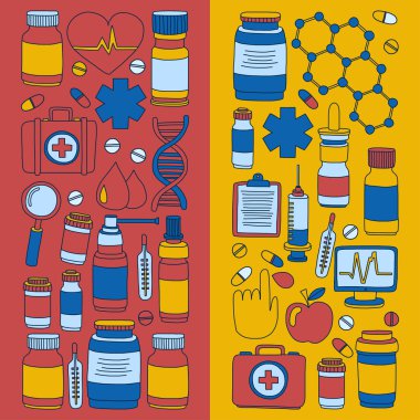 Eczacılık ve tıp vektör resimler doodle