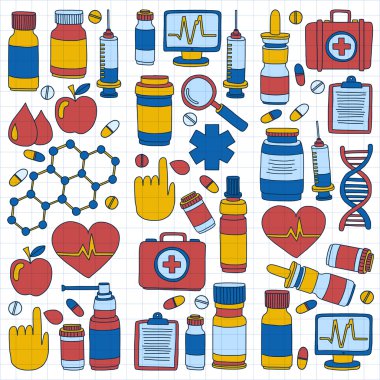 Eczacılık ve tıp vektör resimler doodle
