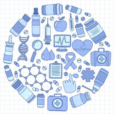 Eczacılık ve tıp vektör resimler doodle