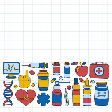 Eczacılık ve tıp vektör resimler doodle