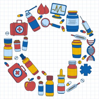 Eczacılık ve tıp vektör resimler doodle