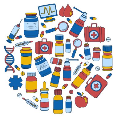 Eczacılık ve tıp vektör resimler doodle