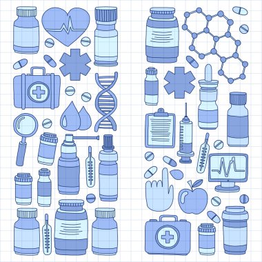 Eczacılık ve tıp vektör resimler doodle