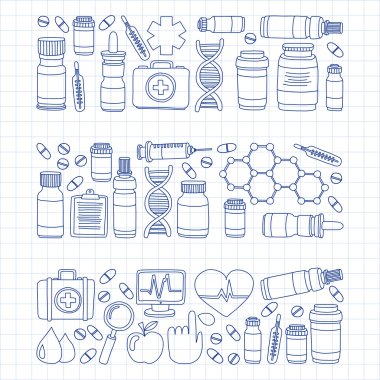 Eczacılık ve tıp vektör resimler doodle