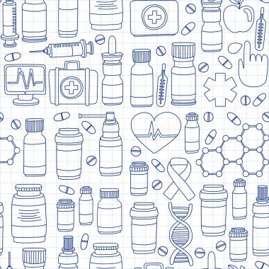 Eczacılık ve tıp vektör resimler doodle