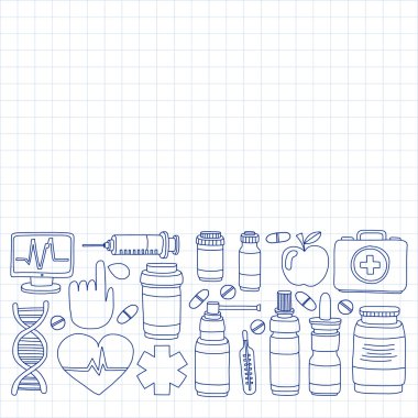 Eczacılık ve tıp vektör resimler doodle