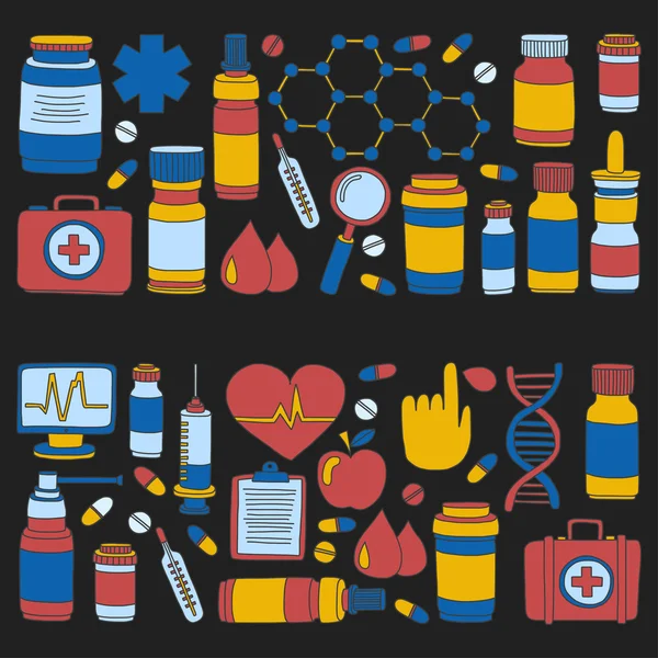 Eczacılık ve tıp vektör resimler doodle