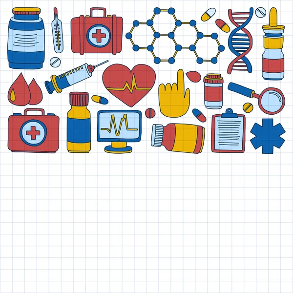 Farmacia y medicina doodle vector imágenes — Archivo Imágenes Vectoriales