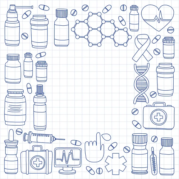 Eczacılık ve tıp vektör resimler doodle