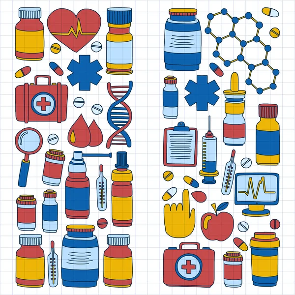 Eczacılık ve tıp vektör resimler doodle