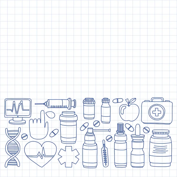 Eczacılık ve tıp vektör resimler doodle