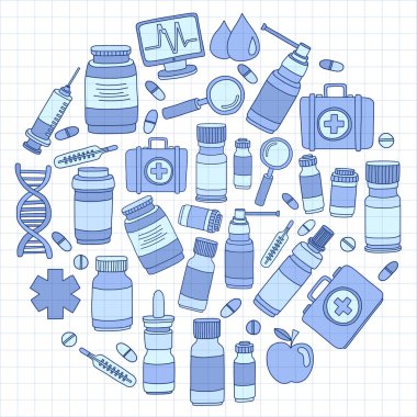 Eczacılık ve tıp vektör resimler doodle