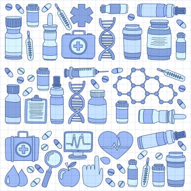 Eczacılık ve tıp vektör resimler doodle