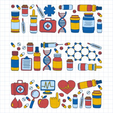 Eczacılık ve tıp vektör resimler doodle
