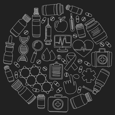 Eczacılık ve tıp vektör resimler doodle