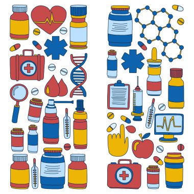 Eczacılık ve tıp vektör resimler doodle