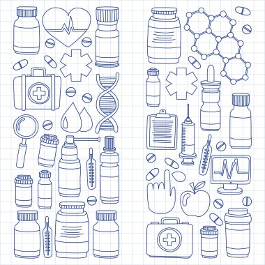 Eczacılık ve tıp vektör resimler doodle