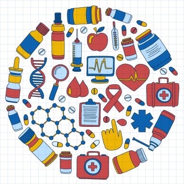 Eczacılık ve tıp vektör resimler doodle
