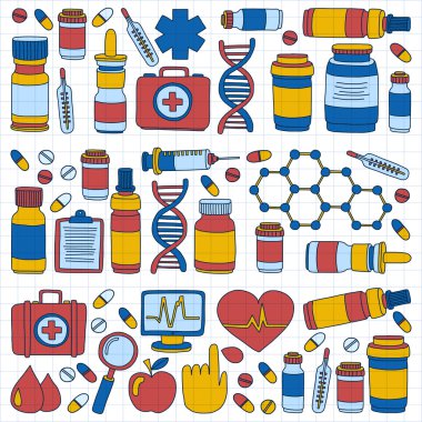 Eczacılık ve tıp vektör resimler doodle