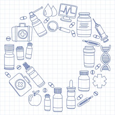 Eczacılık ve tıp vektör resimler doodle
