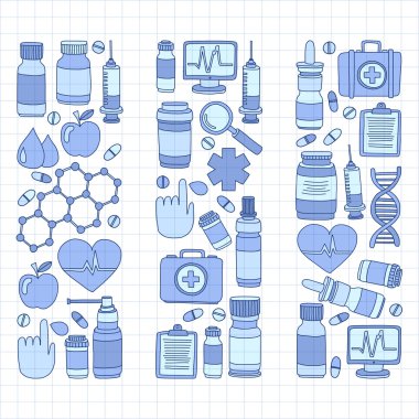 Eczacılık ve tıp vektör resimler doodle