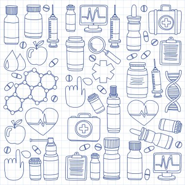Eczacılık ve tıp vektör resimler doodle