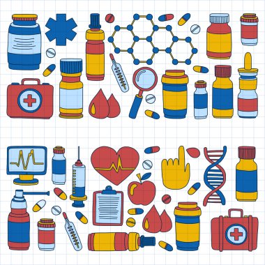 Eczacılık ve tıp vektör resimler doodle