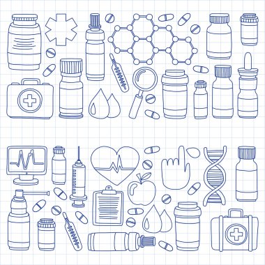 Eczacılık ve tıp vektör resimler doodle