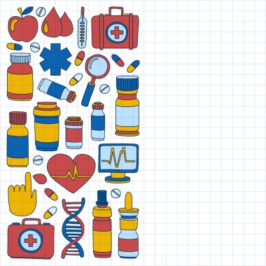 Eczacılık ve tıp vektör resimler doodle