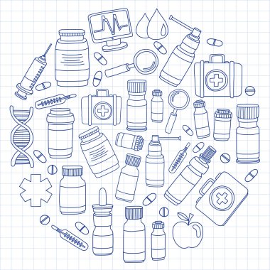 Eczacılık ve tıp vektör resimler doodle