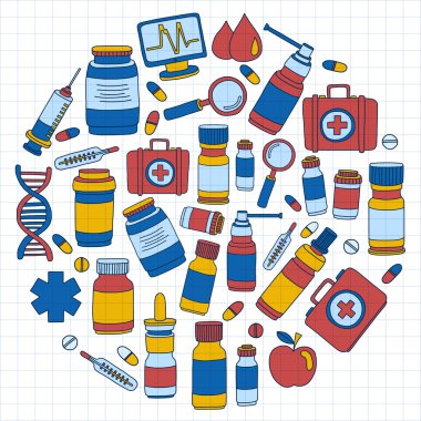 Eczacılık ve tıp vektör resimler doodle