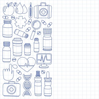 Eczacılık ve tıp vektör resimler doodle