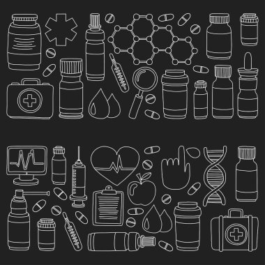 Eczacılık ve tıp vektör resimler doodle