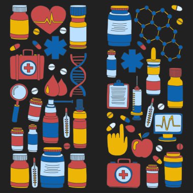 Eczacılık ve tıp vektör resimler doodle