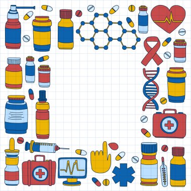 Eczacılık ve tıp vektör resimler doodle