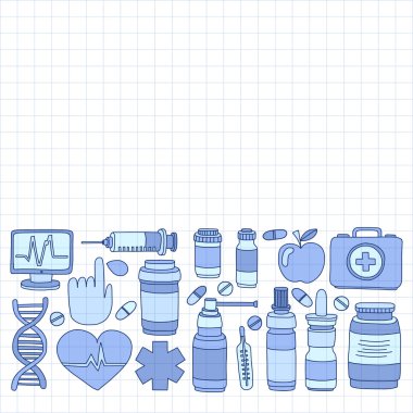 Eczacılık ve tıp vektör resimler doodle