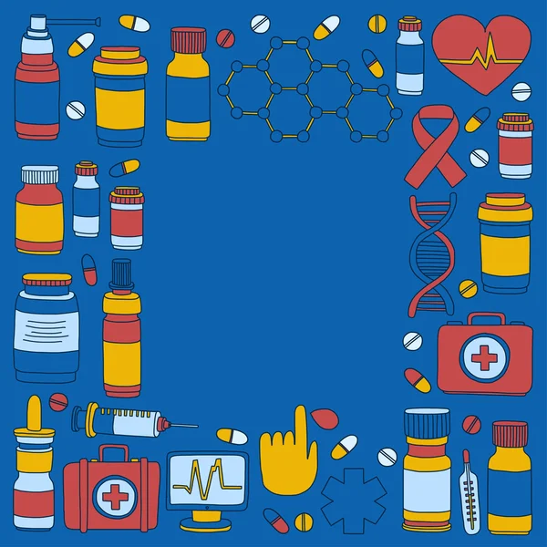 Farmacia y medicina doodle vector imágenes — Archivo Imágenes Vectoriales