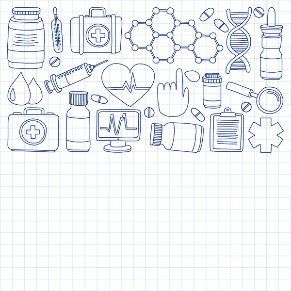 Pharmacie et médecine images vectorielles doodle — Image vectorielle