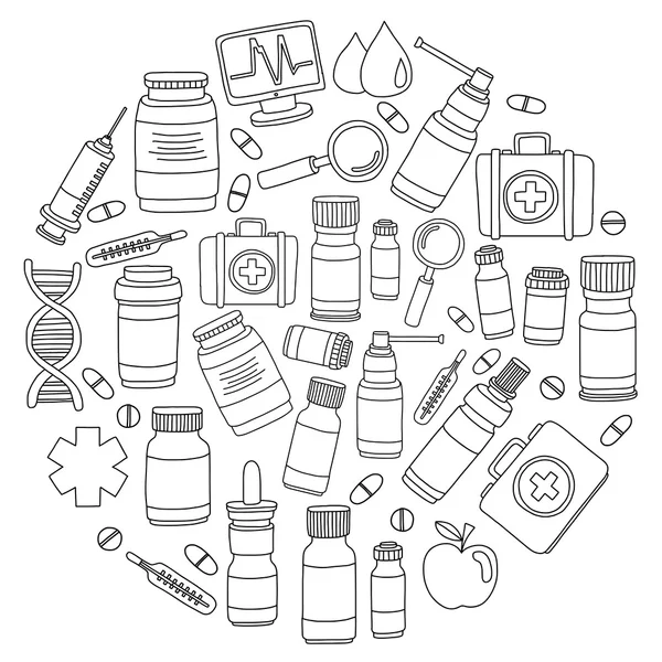 Pharmacie et médecine images vectorielles doodle — Image vectorielle