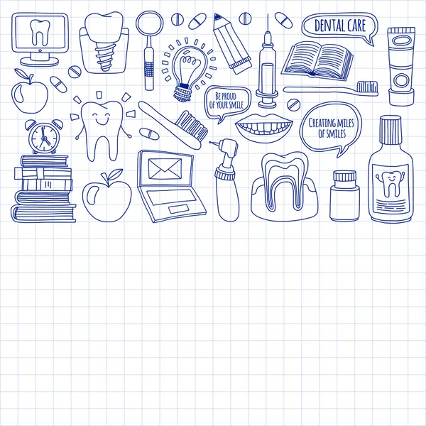 Odontologia Vector doodle conjunto de ícones Crianças atendimento odontológico —  Vetores de Stock