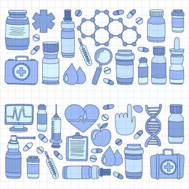 Eczacılık ve tıp vektör resimler doodle