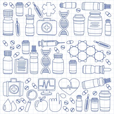 Eczacılık ve tıp vektör resimler doodle