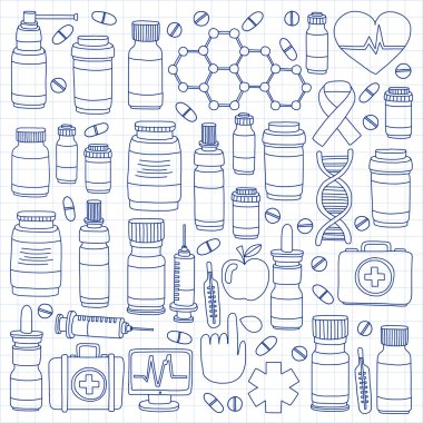 Eczacılık ve tıp vektör resimler doodle